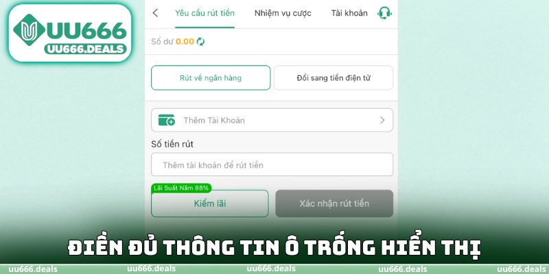 Điền đủ thông tin ô trống hiển thị