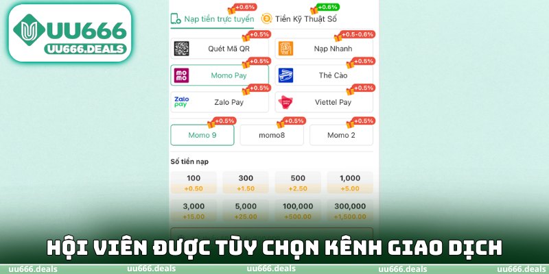 Hội viên được tùy chọn kênh giao dịch