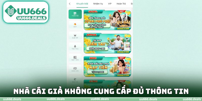 Nhà cái giả không cung cấp đủ thông tin