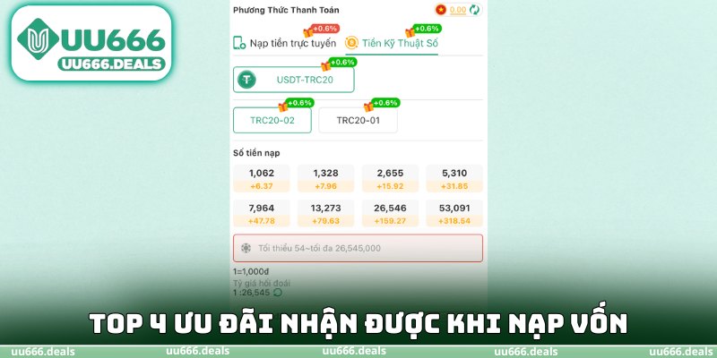 TOP 4 ưu đãi nhận được khi nạp vốn